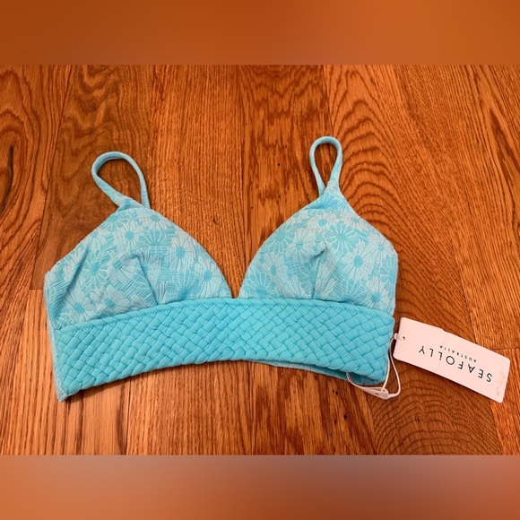 Seafolly Australia Marloe Banded Bralette Bikini Top - Atoll Blue size US 4 NWT - Picture 3 of 10